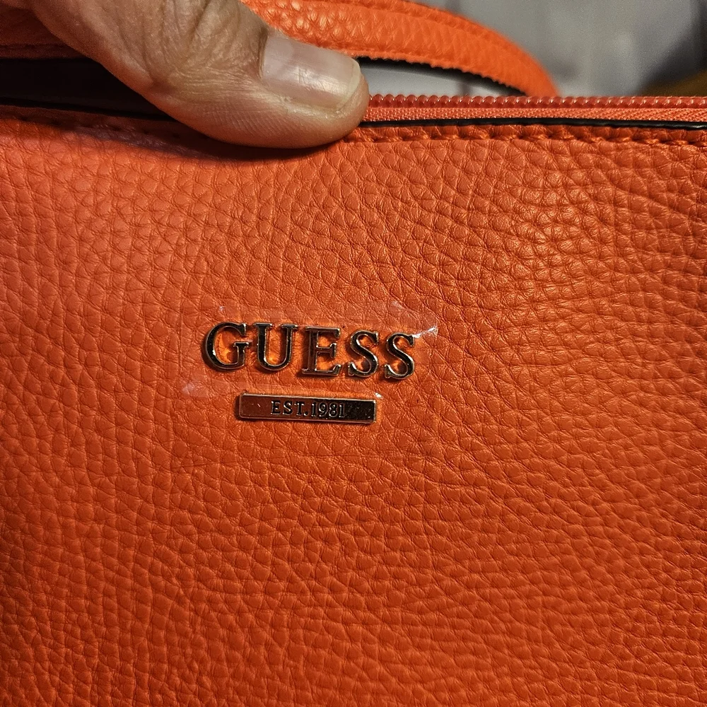 Guess Orange Faux Leather Cosmetic Bag Travel Pouch‎ Clutch - Picture 7 of 15